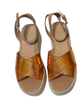 Seychelles Metallic Orange Crossband Espadrille Wedge Sandals